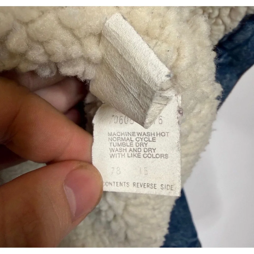 Levi's Denim Sherpa Trucker Jacket 44R Blue Vintage USA Made 70608-0216